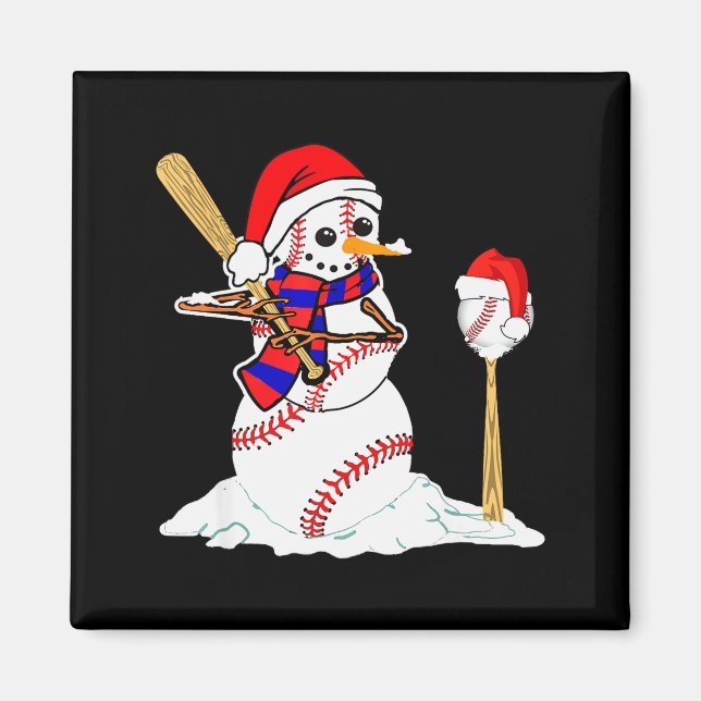 Aimant Baseball Christmas Snowman Playing Baseball  (Devant)