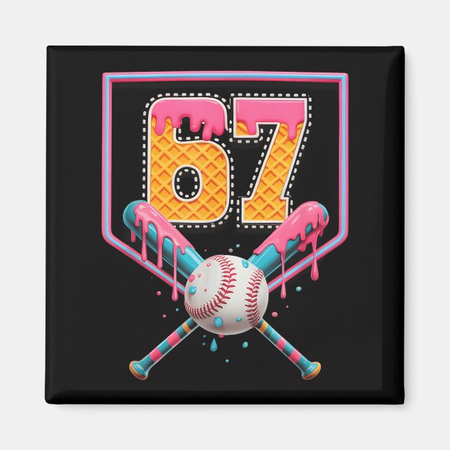 Aimant Baseball Drip Number 67 Fun Six Seven 6 7 Meme Des (Devant)