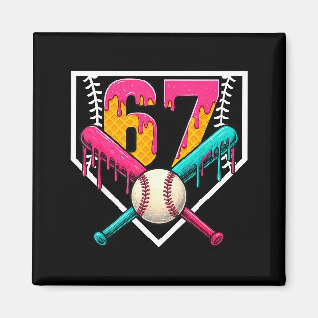 Aimant Baseball Ice Cream Drip Number 67 Player 67th Birt (Devant)