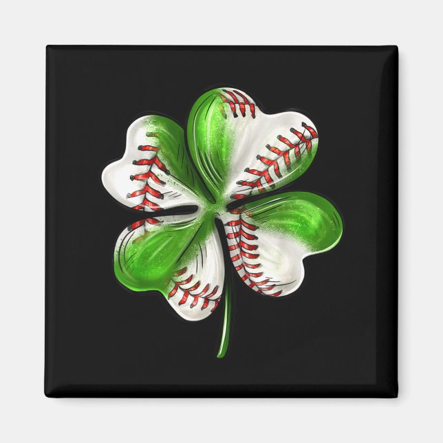 Aimant Baseball Shamrock St Patrick's Day Clover With Bas (Devant)