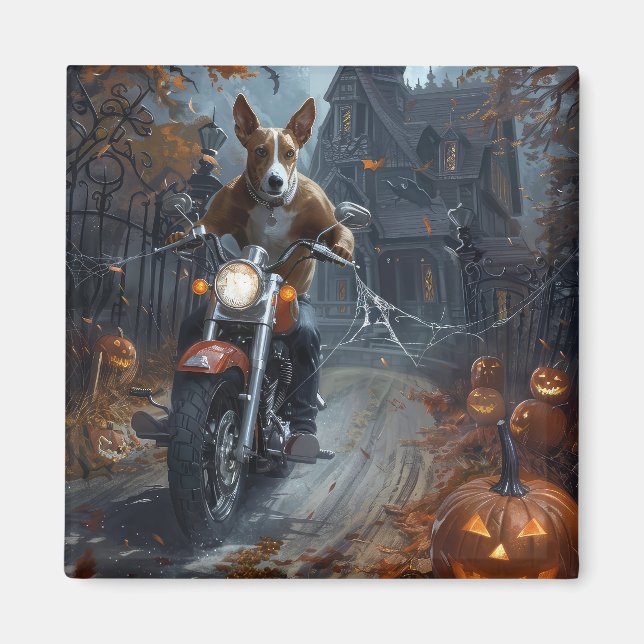 Aimant Basenji équitation moto Halloween effrayant (Devant)