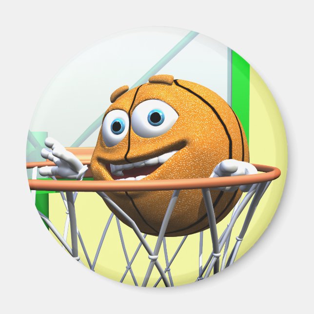 Aimant Basket-ball amusant en dessin animé dans un cercea (Devant)
