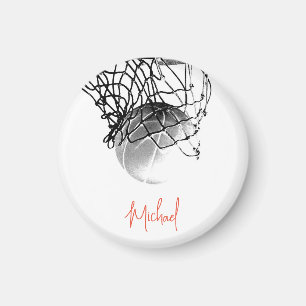 Aimant Basket-ball noir et blanc & Net Votre nom