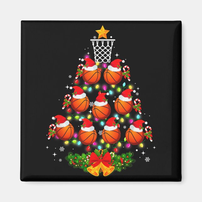 Aimant Basketball Christmas Tree Lights Red Santa Hat Xma (Devant)