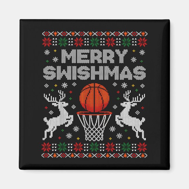 Aimant Basketball Christmas Ugly Sweater Merry Swishmas M (Devant)