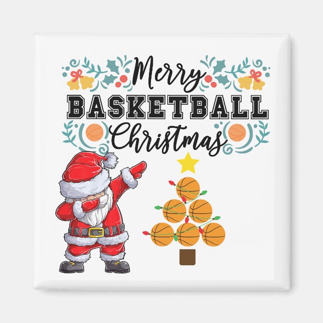 Aimant Basketball Joyeux Noël avec le Père Noël (Devant)