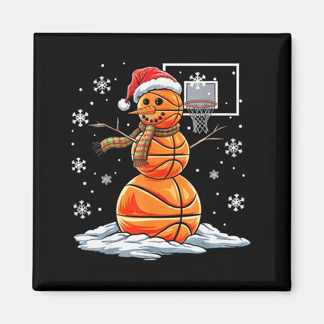 Aimant Basketball Snowman Player Santa Hat Christmas Funn (Devant)