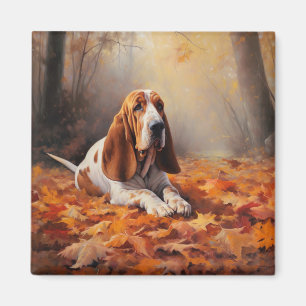 Aimant Basset Hound à l'automne Leaves automne Inspire
