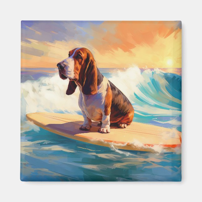 Aimant Basset Hound Beach Surf Peinture (Devant)