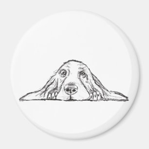 Aimant basset hound black white simple puppy dog eyes 