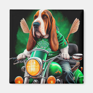 Aimant Basset Hound Chien conduisant vélo St. Patrick's D