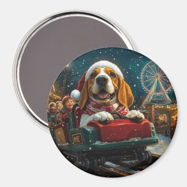 Aimant Basset Hound Dog Roller Dessous de verre Noël (Recto/Verso)