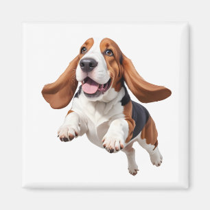 Aimant Basset Hound Joyeux Joueur Fun Jumping Dans L'Air