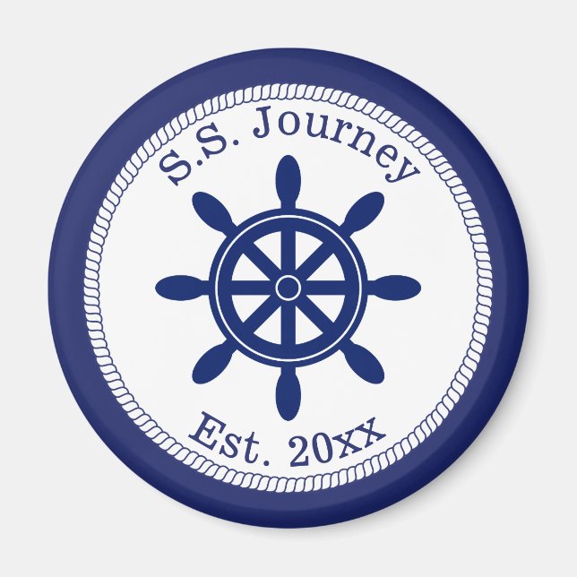 Aimant Bateau à roue du capitaine nautique Ajouter le nom (Devant)