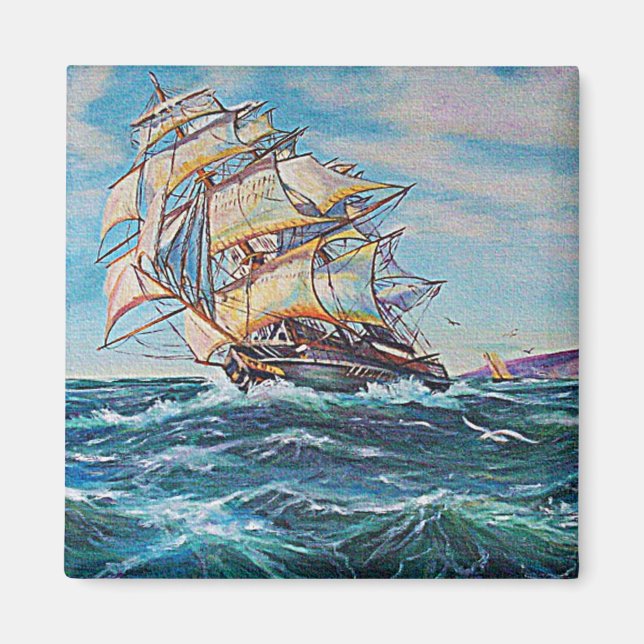 Aimant Bateau à voile sur les eaux froides Peinture à l'h (Devant)