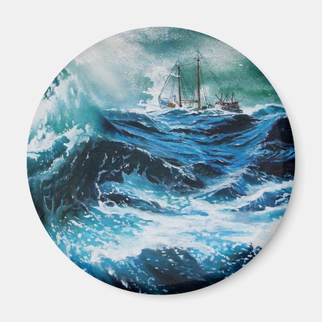 Aimant Bateau dans la mer dans la tempête (Devant)