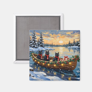 Aimant Bateau de Noël de Chat Noir pour les Fêtes