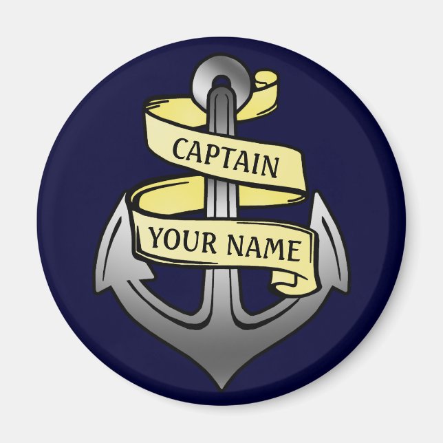 Aimant Bateau personnalisable Capitaine Votre nom Ancre (Devant)