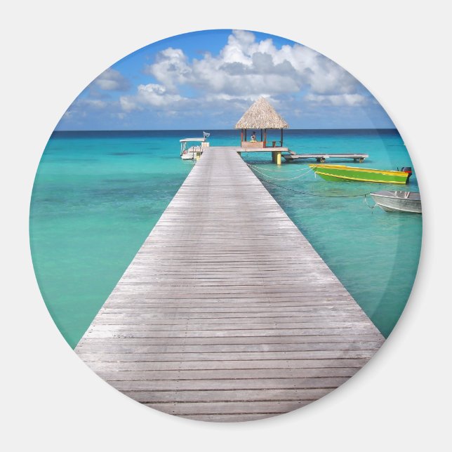 Aimant Bateaux à une jetée dans l'aimant rond du Pacifiqu (Devant)