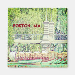 Aimant Bateaux cygnes de Boston en crayon et encre