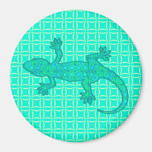 Aimant Batik tribal Gecko - turquoise / paon