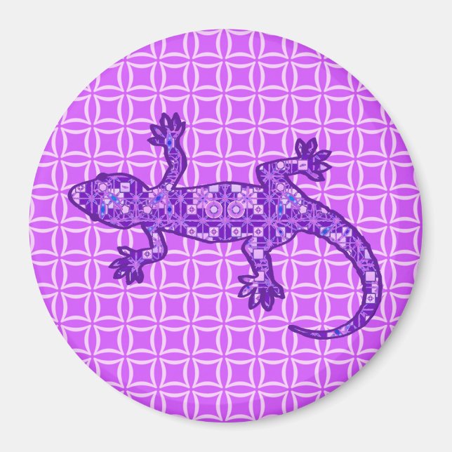 Aimant Batik Tribal Gecko - violet et améthyste violet (Devant)