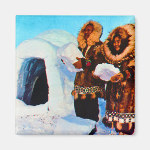 Aimant Bâtisseurs d'igloos vintage USA Alaska