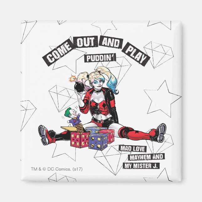 Aimant Batman | Harley Quinn "Sortez Et Jouez À Puddin" (Devant)