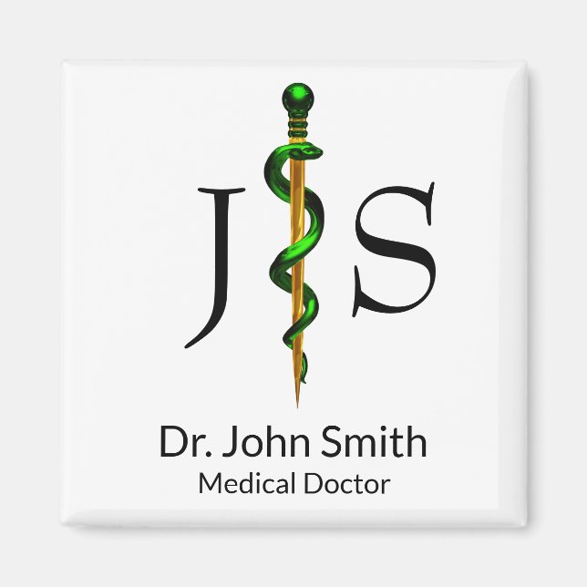 Aimant Bâton Médicale d'or vert de plantes Asclepius (Devant)