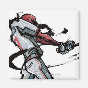 Aimant Batte de oscillation de joueur de baseball, vue de