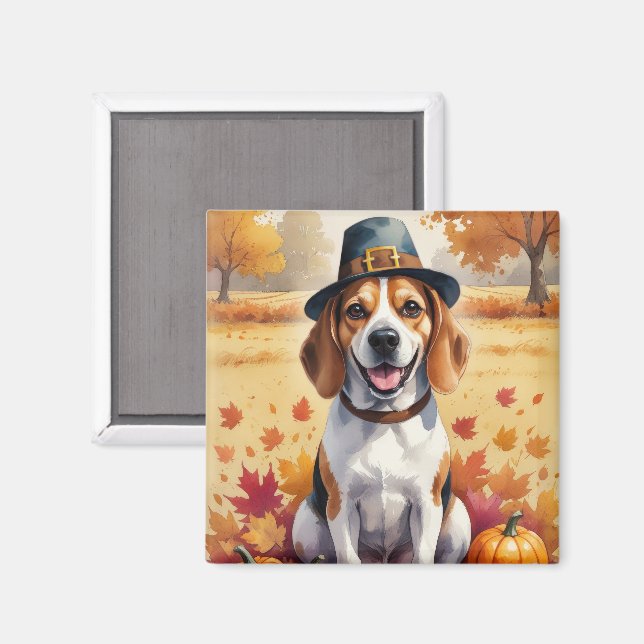 Aimant Beagle À L'Automne Feuille L'Art Thanksgiving (Recto/Verso)