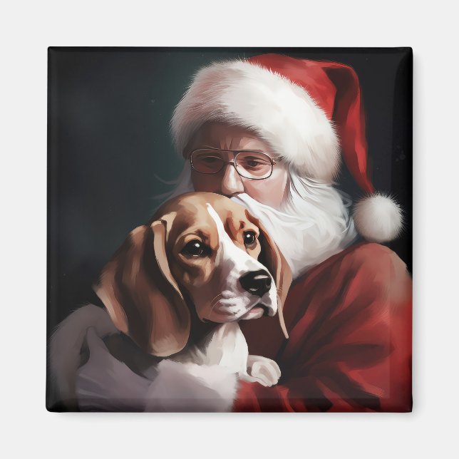 Aimant Beagle avec le Père Noël Festif Noël (Devant)