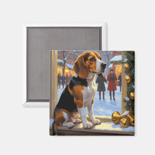 Aimant Beagle avec lumières de Noël vacances