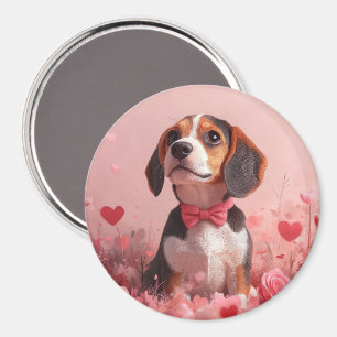 Aimant Beagle avec Rose - Saint Valentin