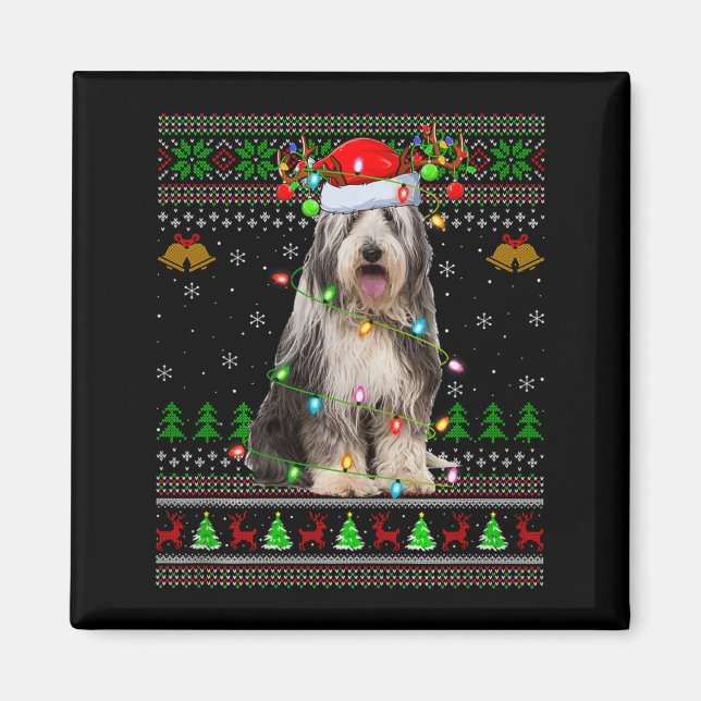 Aimant Bearded Collie Dog Ugly Christmas Sweater Holiday  (Devant)