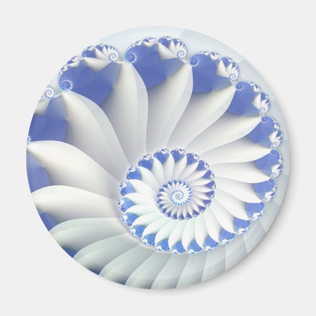 Aimant Beau Bleu & Blanc Mer Shell Art Fractal fin (Devant)