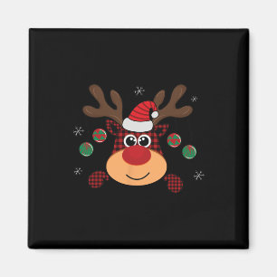 Aimant Beau Buffle Rouge d'hiver Plaid Leaping Deer