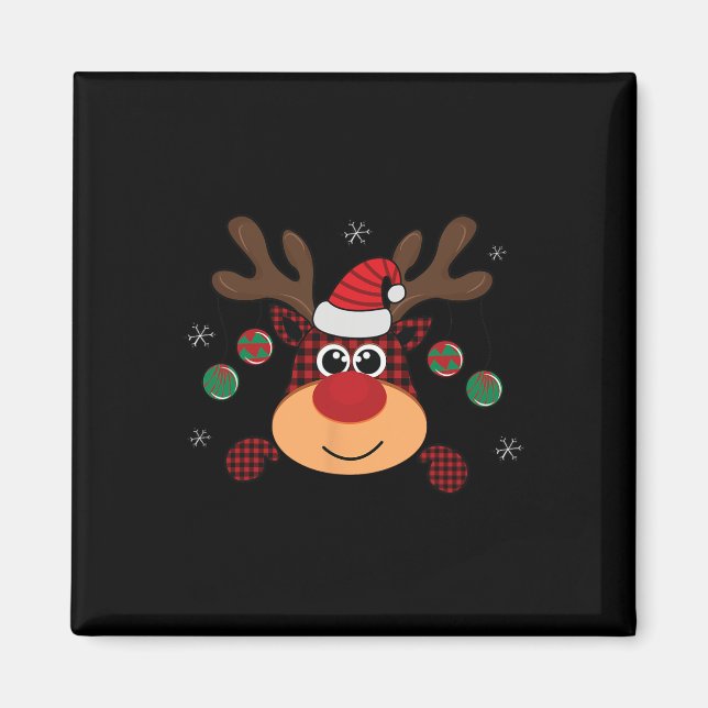 Aimant Beau Buffle Rouge d'hiver Plaid Leaping Deer (Devant)