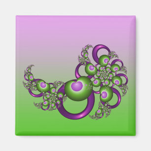 Aimant Beau Coeurs verts roses Moderne Abstrait Fractal