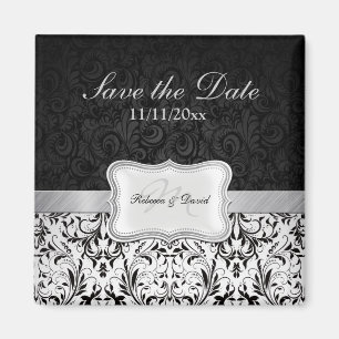 Aimant Beau Damas noir et blanc Enregistrer la date