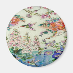 Aimant Beau Hummingbirds Fleurs de verre tendu Art