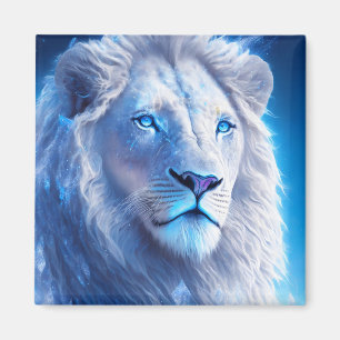 Aimant Beau Lion blanc mystique aux yeux bleus