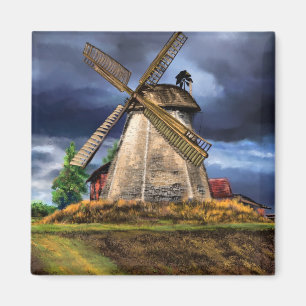 Aimant Beau paysage de moulin à vin Pays-Bas - Dessin