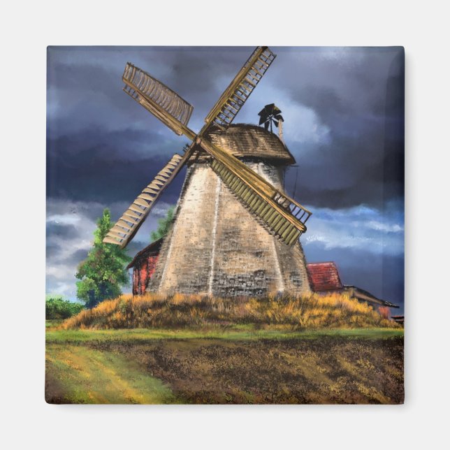 Aimant Beau paysage de moulin à vin Pays-Bas - Dessin (Devant)