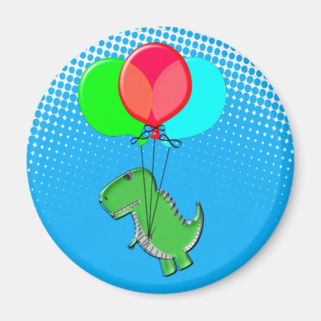 Aimant Beau Vol T-Rex Avec Ballons Dans Ciel Bleu (Devant)