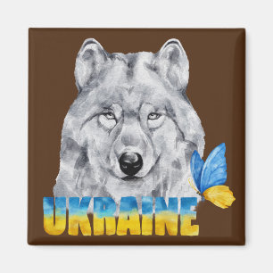 Aimant Beautiful Watercolor Ukraine Wolf and Butterfly 
