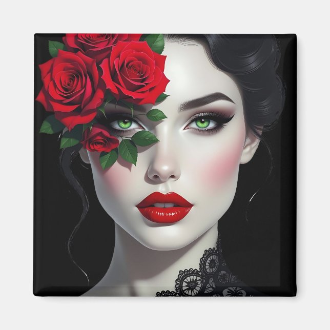 Aimant Beautiful Woman with Red Rose (Devant)