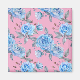 Aimant Beaux roses bleus, arrière - plan rose pastel,