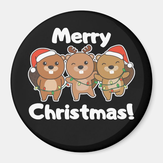 Aimant Beaver Animaux de Noël Beavers Joyeux Noël M (Devant)