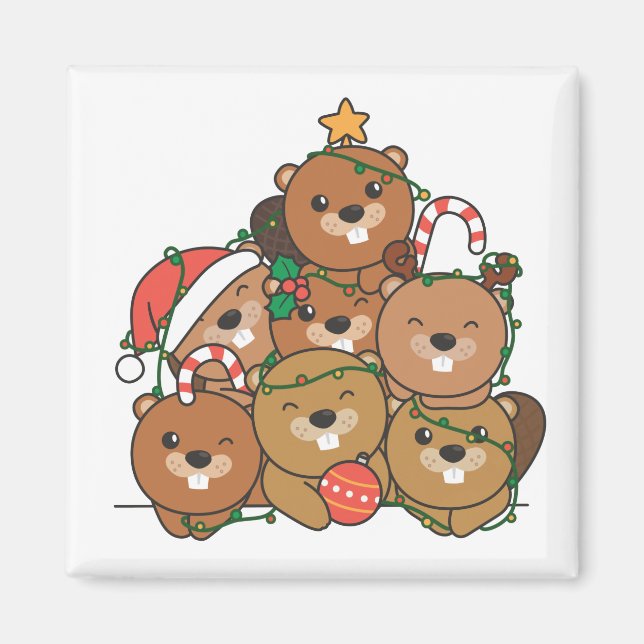 Aimant Beaver Christmas Tree Drôle Animal Christmas Magne (Devant)